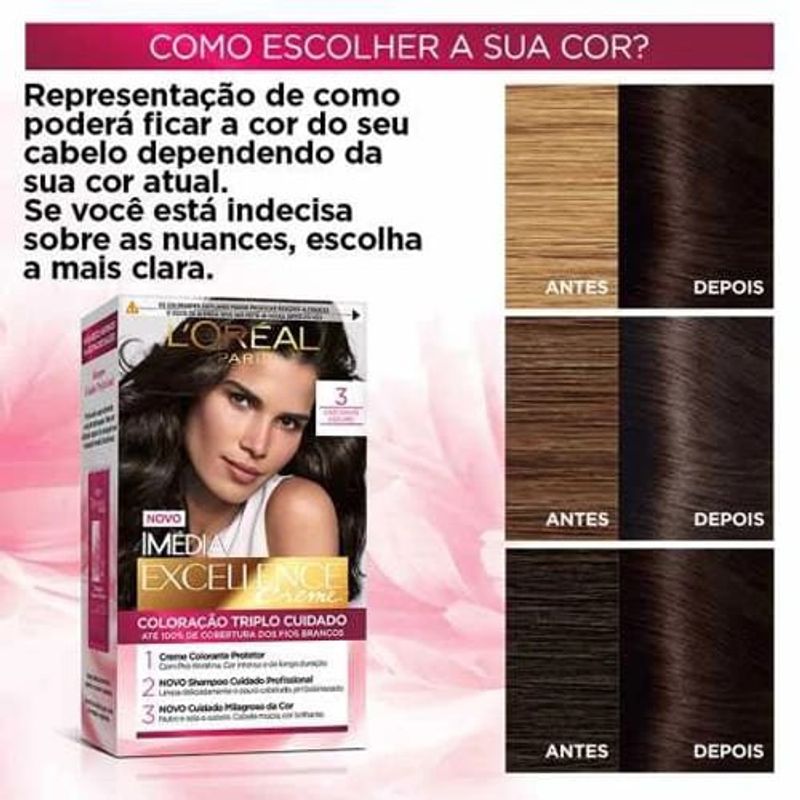 tinta para cabelo imédia excellence l'oréal paris castanho escuro 3