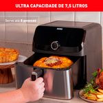 fritadeira arno airfryer mega afd7 7,5 litros preto e inox
