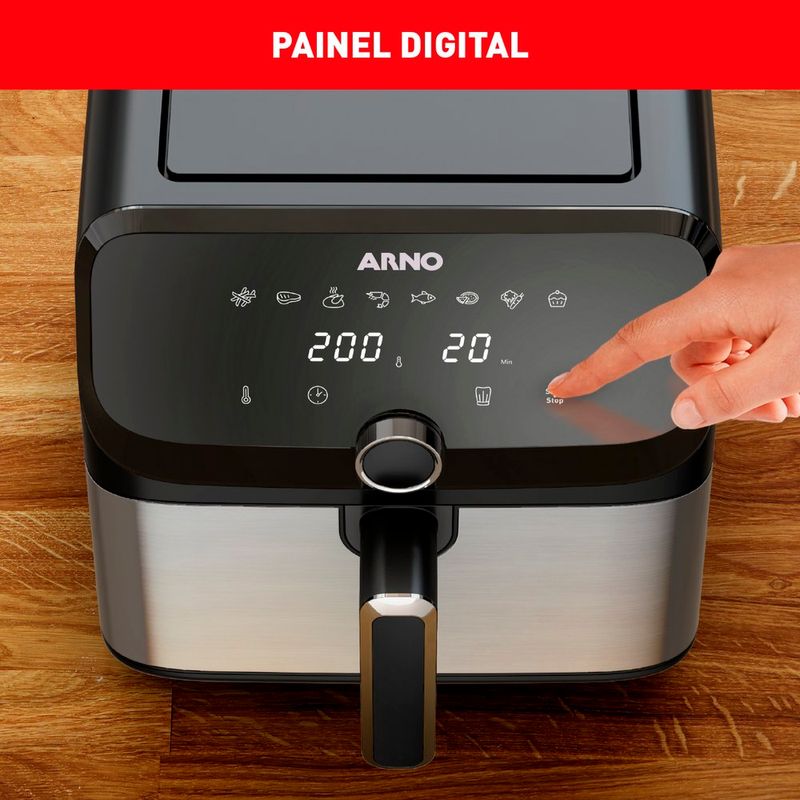 fritadeira arno airfryer mega afd7 7,5 litros preto e inox