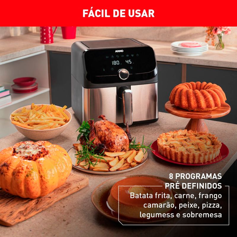 fritadeira arno airfryer mega afd7 7,5 litros preto e inox