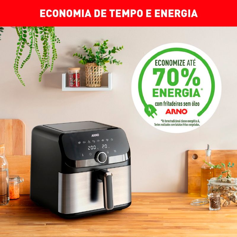 fritadeira arno airfryer mega afd7 7,5 litros preto e inox