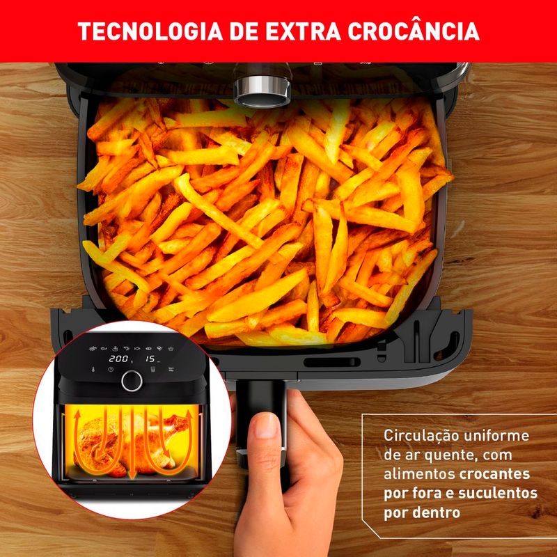 fritadeira arno airfryer mega afd7 7,5 litros preto e inox