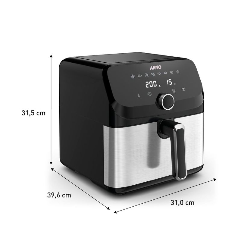 fritadeira arno airfryer mega afd7 7,5 litros preto e inox