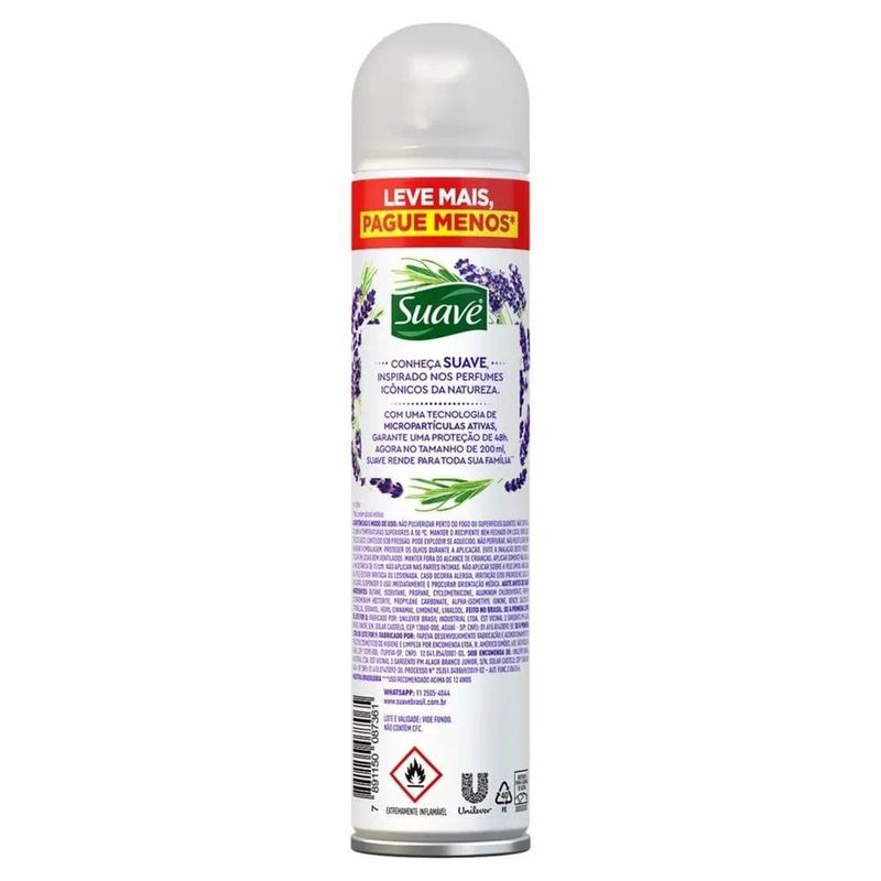 desodorante antitranspirante aerossol suave lavanda e erva doce 48h 200ml