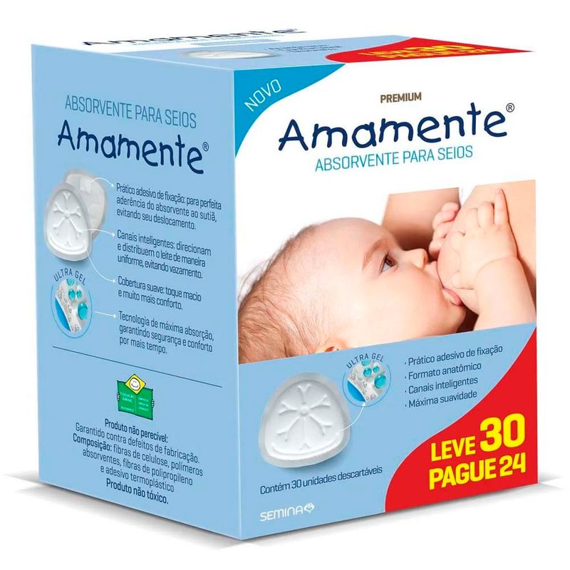 absorvente para seios amamente 30 unidades