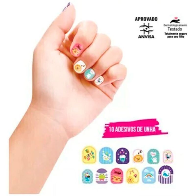 kit mechas coloridas e adesivos de unha infantil polibrinq (mp)