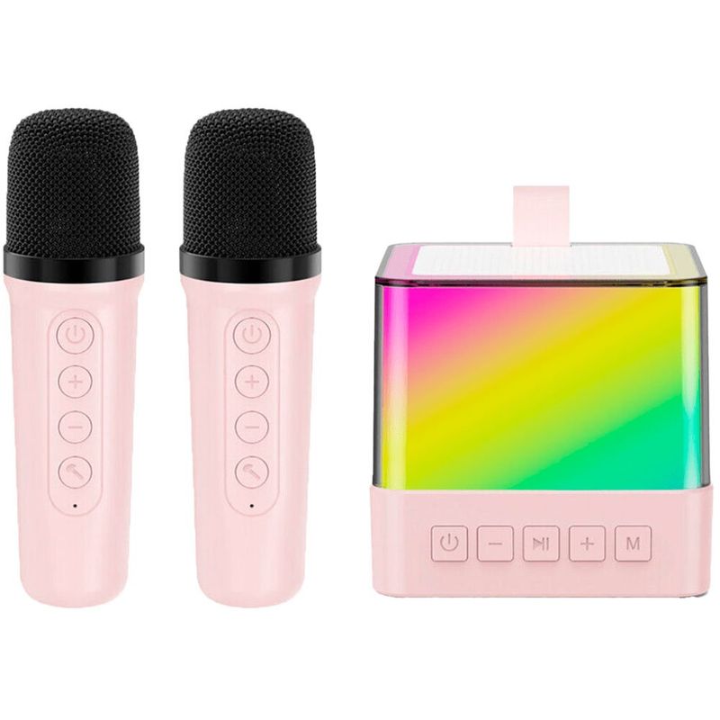 caixa de som karaokê bluetooth inova com 2 microfones rosa (mp)