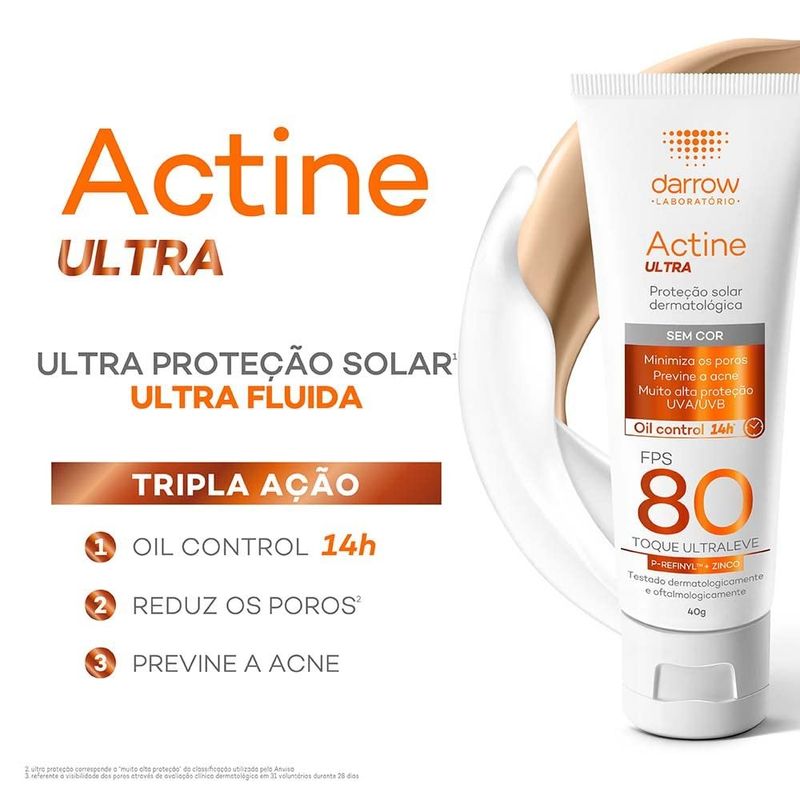 protetor solar facial darrow actine ultra fps80 sem cor 40g