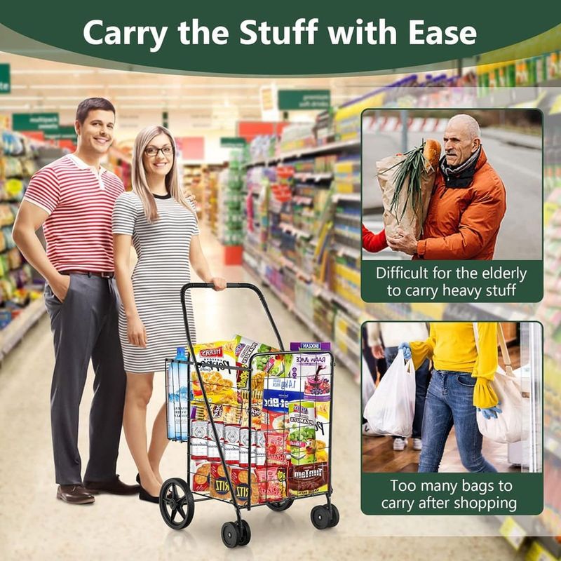 carrinho de compras dobrável goplus jumbo preto a-bi