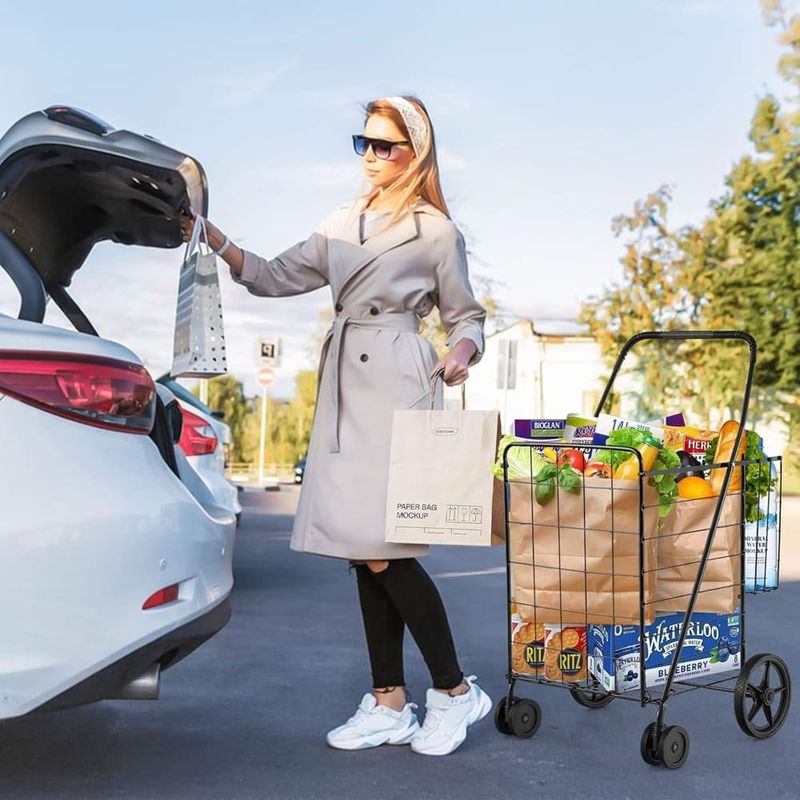 carrinho de compras dobrável goplus jumbo preto a-bi