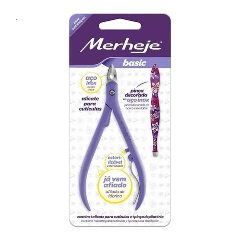 Alicate Para Cutículas e Pinça Merheje Basic Decorada Lilás