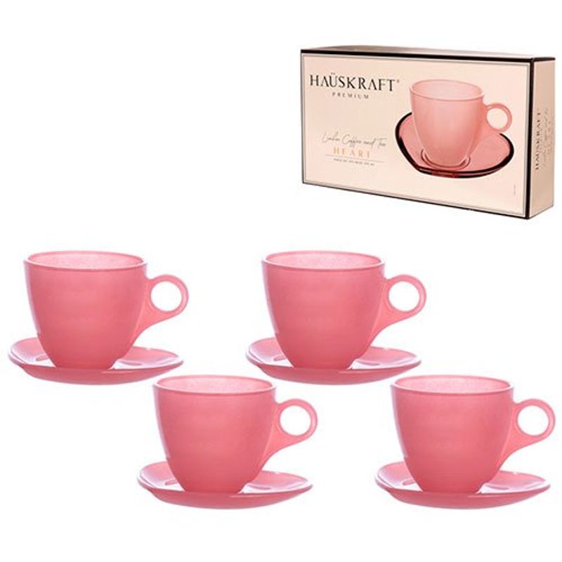 jogo 8 peças xícara para chá hauskraft 170 ml jgch070/rs rosa