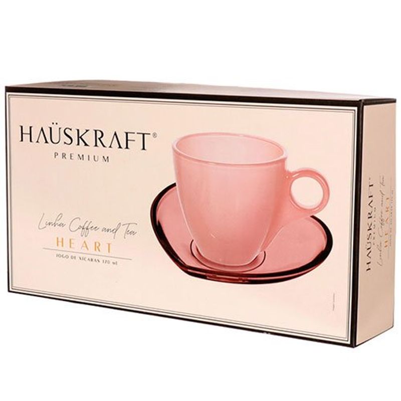 jogo 8 peças xícara para chá hauskraft 170 ml jgch070/rs rosa