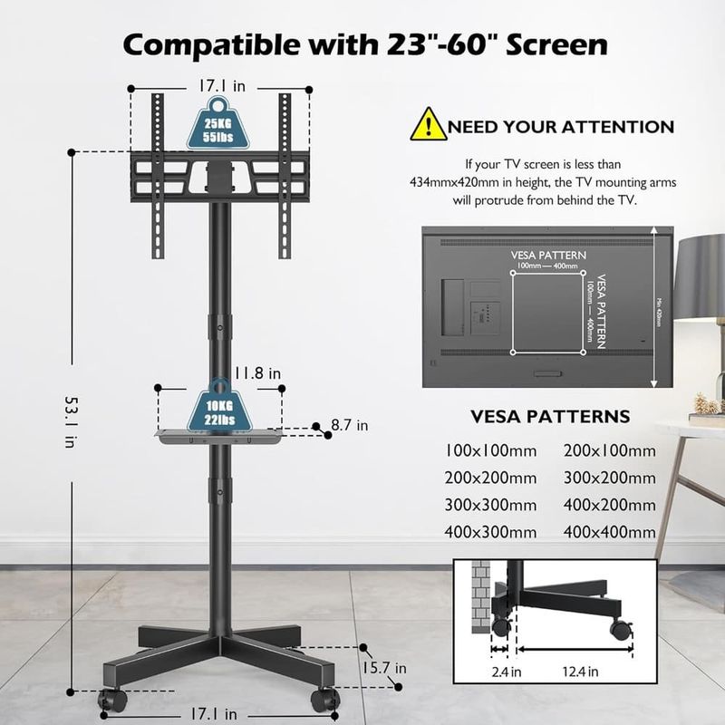 suporte para tv móvel bontec 23-60 inclinável a-bi