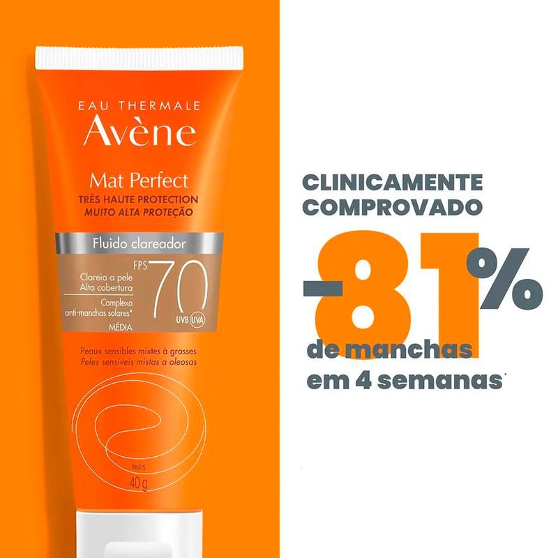 protetor solar facial avène mat perfect fluido clareador fps 70 cor média 40g