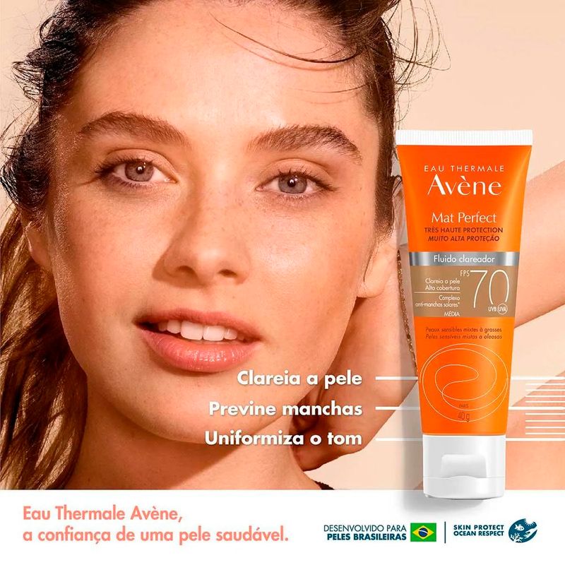protetor solar facial avène mat perfect fluido clareador fps 70 cor média 40g