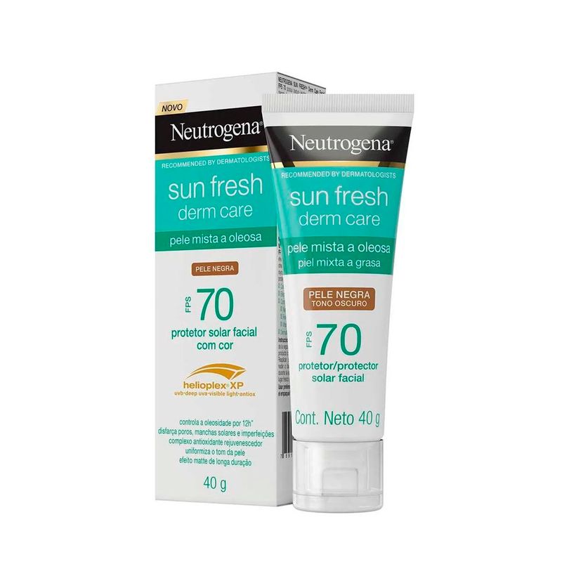 protetor solar facial neutrogena sun fresh derm care pele negra fps 70 40g