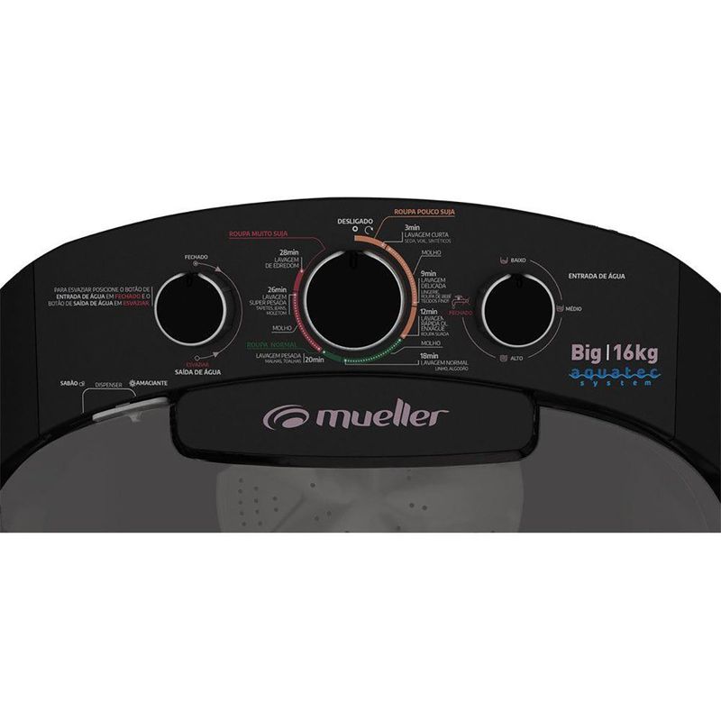máquina de lavar tanquinho 16kg mueller 127v big semiautomática preto