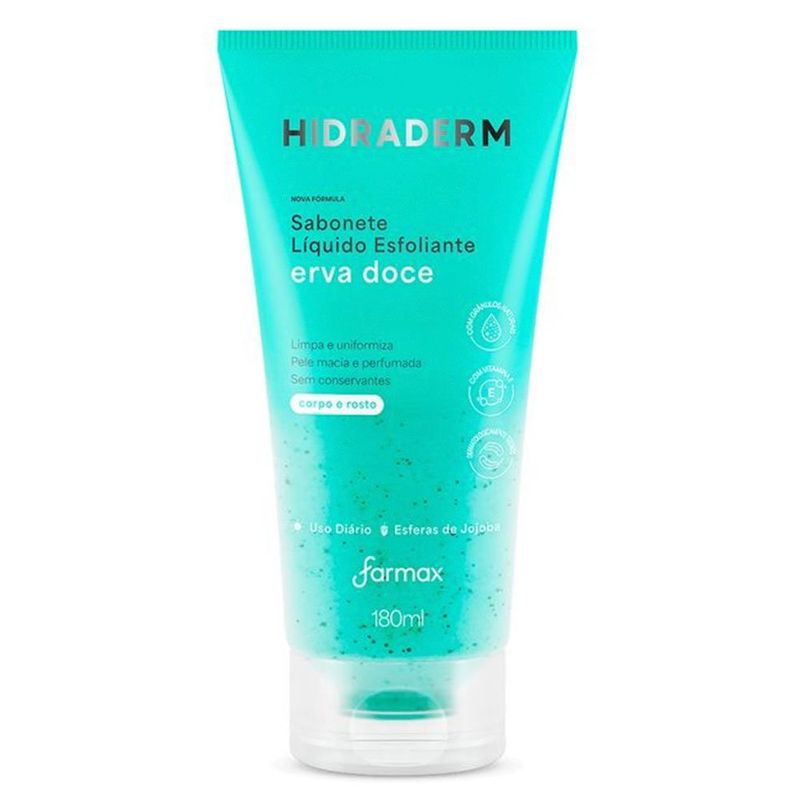 sabonete líquido esfoliante hidraderm erva doce 180ml