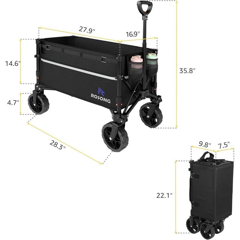 carrinho dobrável utilitário rosong preto a-bi