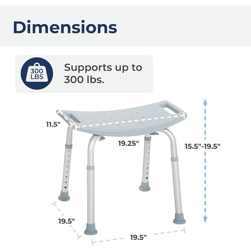 cadeira de chuveiro drive com pés ajustáveis para banheiras cinza 300lb a-bi