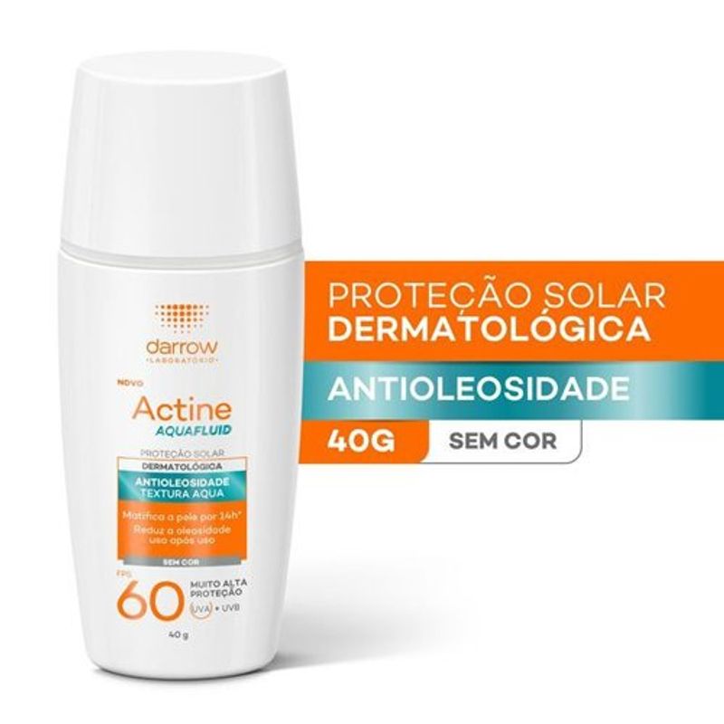 protetor solar facial fluido fps60 darrow actine aquafluid antioleosidade 40g