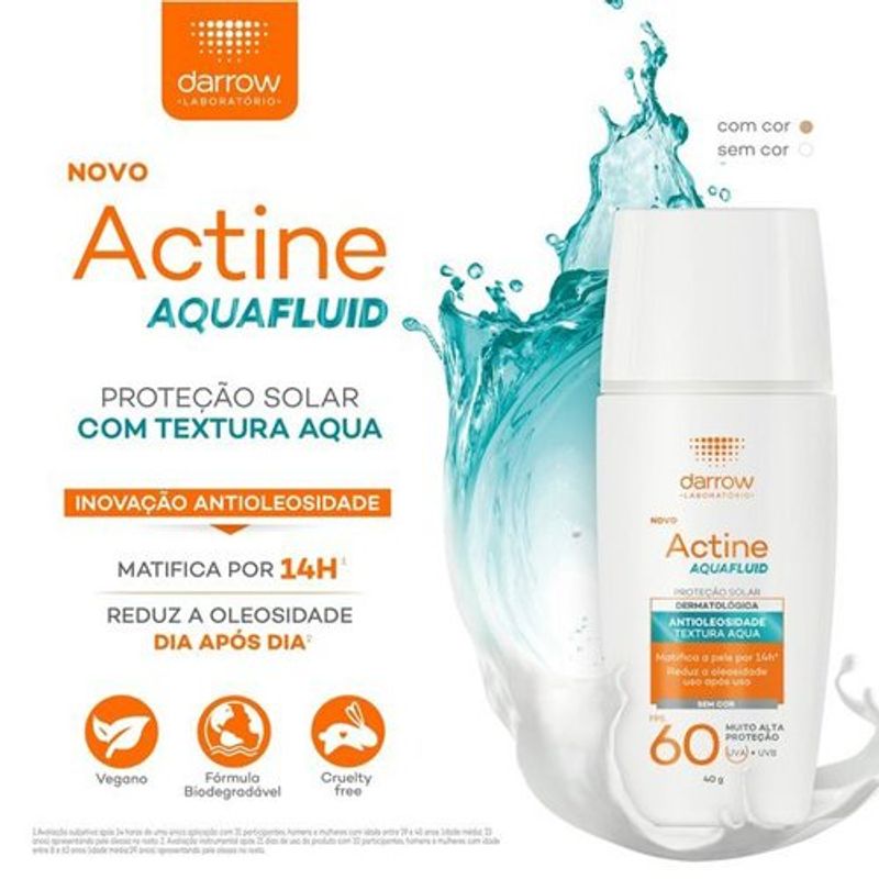 protetor solar facial fluido fps60 darrow actine aquafluid antioleosidade 40g