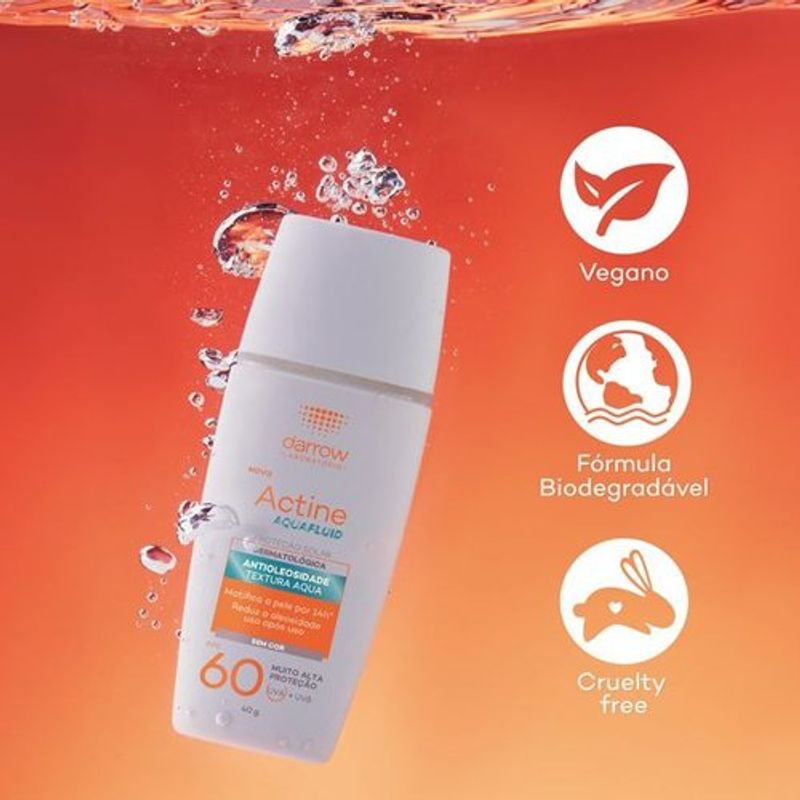 protetor solar facial fluido fps60 darrow actine aquafluid antioleosidade 40g