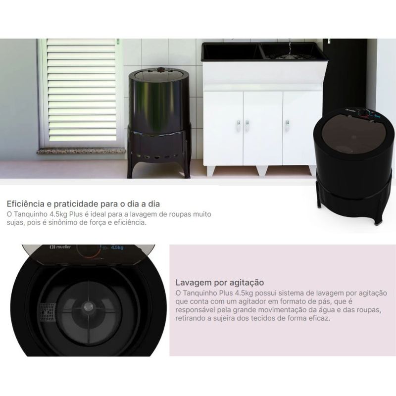 lavadora tanquinho mueller plus 4,5kg 127v preto (mp)