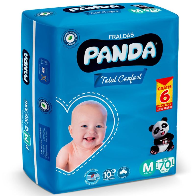 fralda descartável infantil panda total confort hiper m 70 unidades