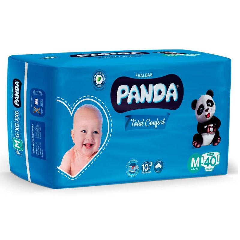 fralda descartável infantil panda total confort mega m 40 unidades