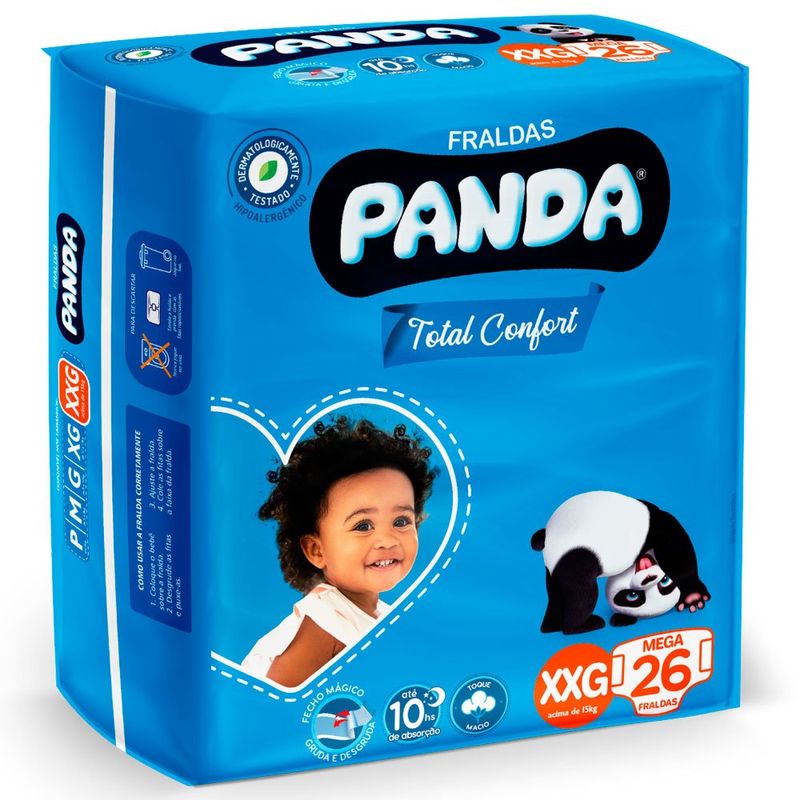 fralda descartável infantil panda total confort mega xxg 26 unidades