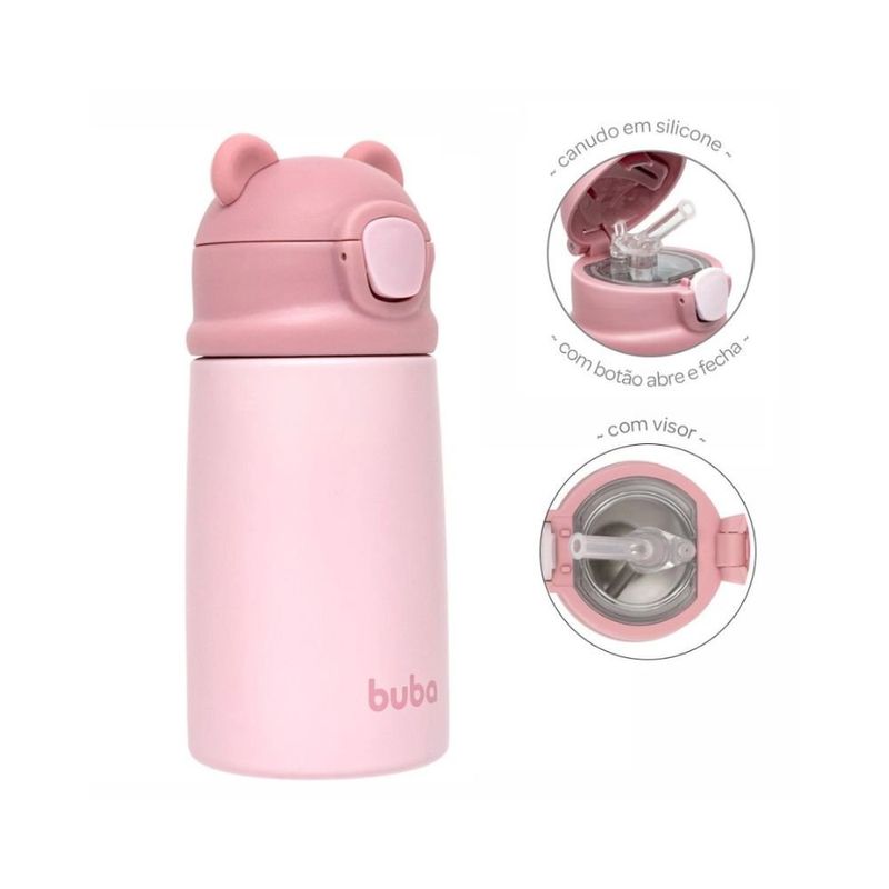 garrafa térmica infantil buba 320ml ursinho rosa 18077 (mp)