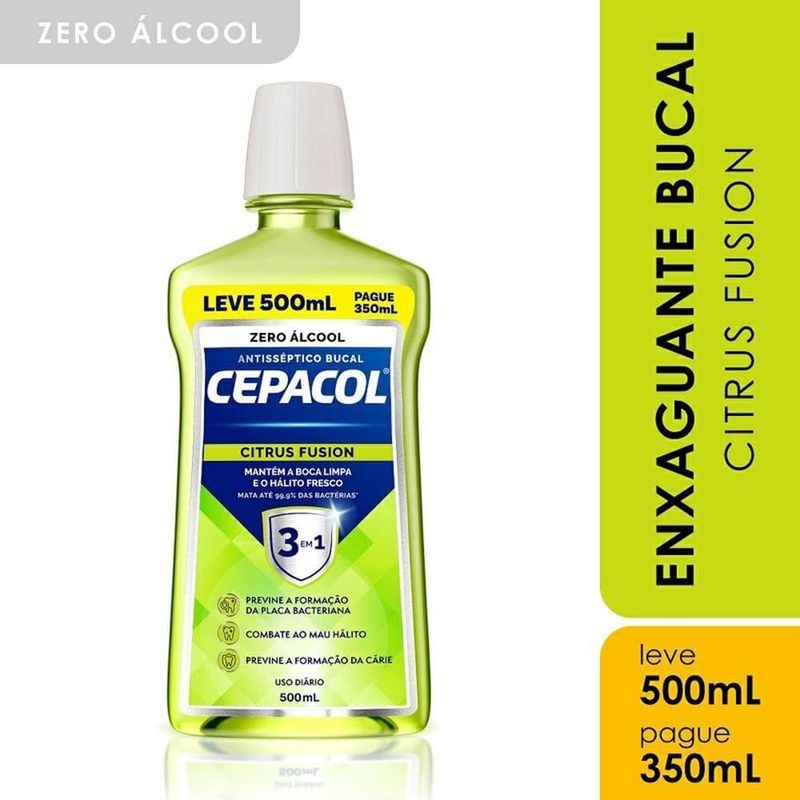 enxaguante bucal cepacol 3 em 1 citrus fusion sem álcool 500ml