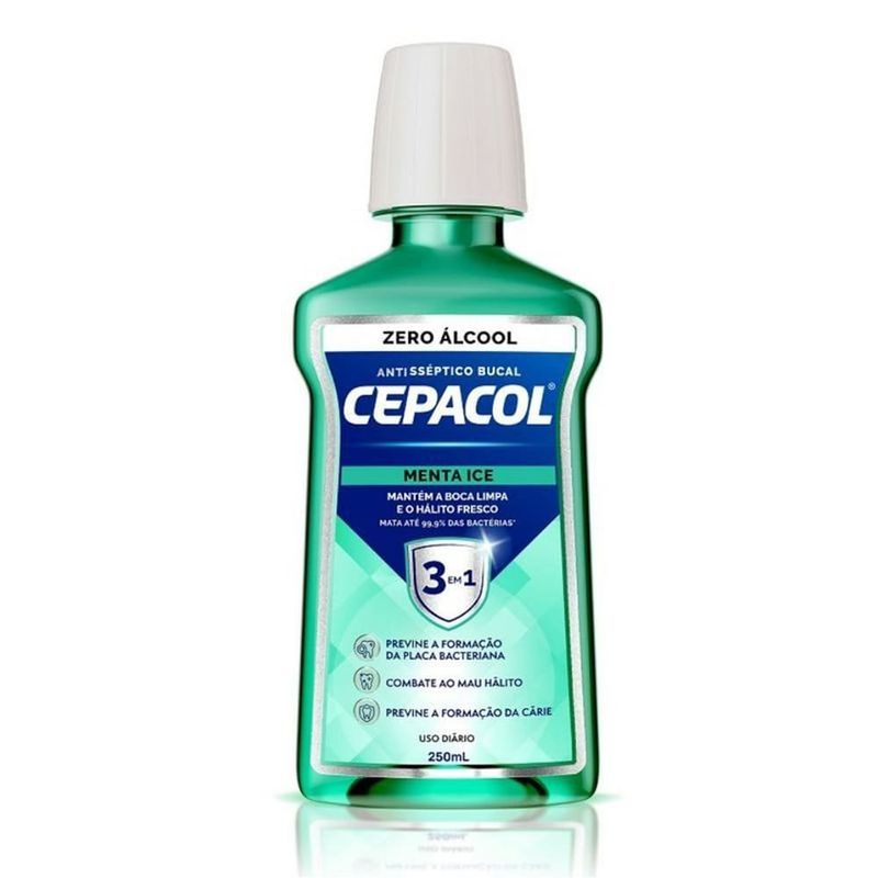 enxaguante bucal cepacol 3 em 1 menta ice sem álcool 250ml