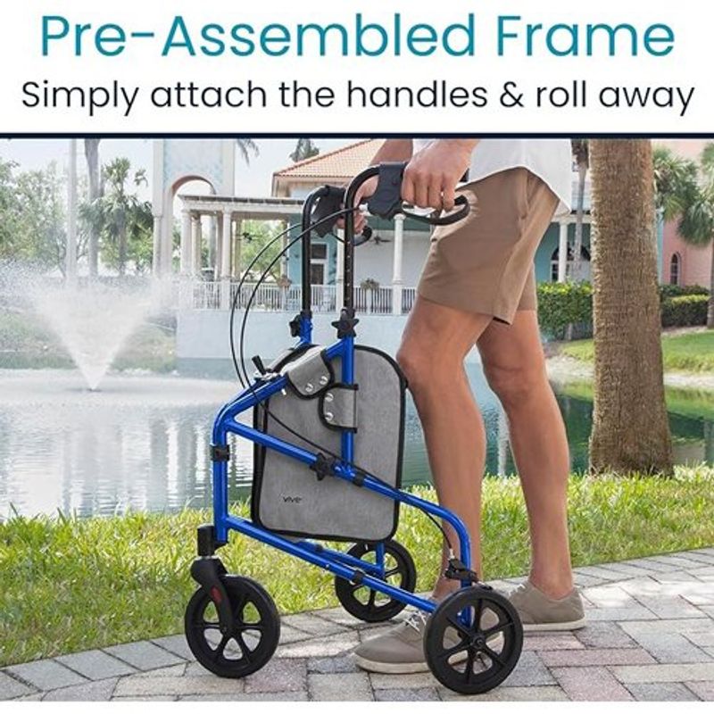 andador vive mobility com 3 rodas azul a-bi