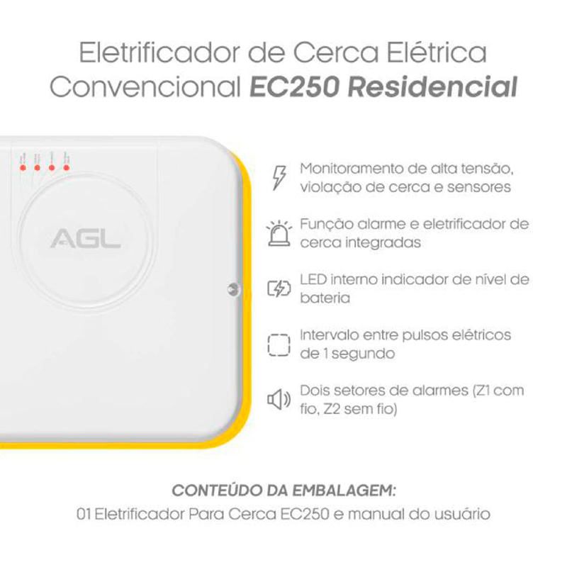 central de cerca eletrificada agl com choque programável ec250 (mp)