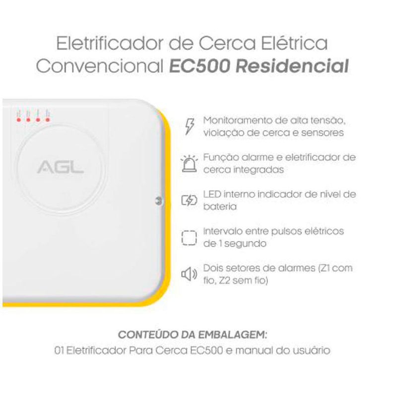 central de cerca eletrificada wifi agl com saída programável e indicador de bateria ec500 (mp)