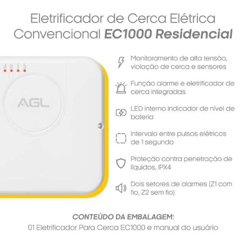 central de cerca eletrificada wifi agl com choque programável ec1000 (mp)
