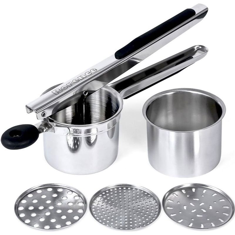 espremedor de batatas de aço inox rorence com 3 discos preto a-bi