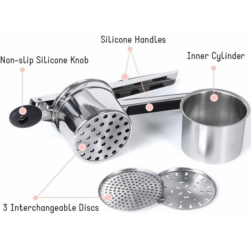 espremedor de batatas de aço inox rorence com 3 discos preto a-bi