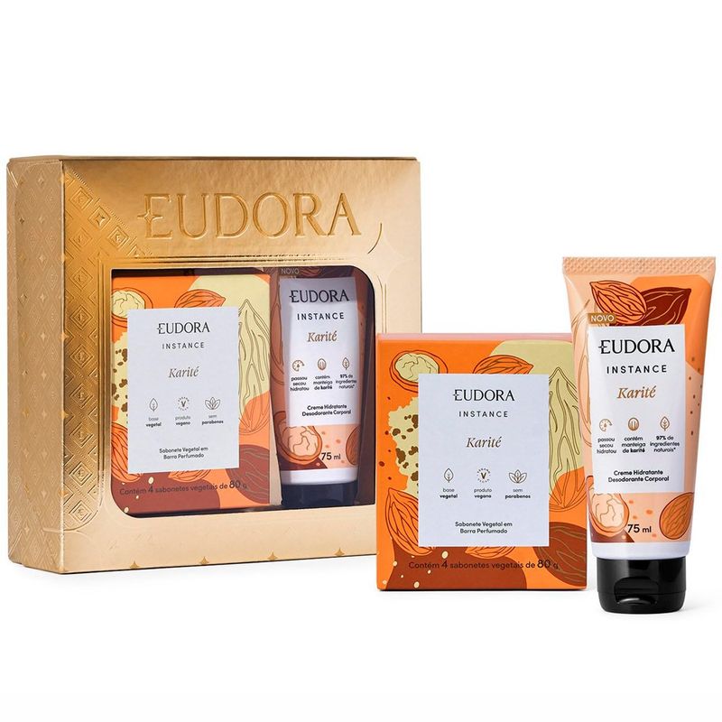 creme hidratante desodorante corporal 75ml e sabonete em barra 80g eudora instance karité