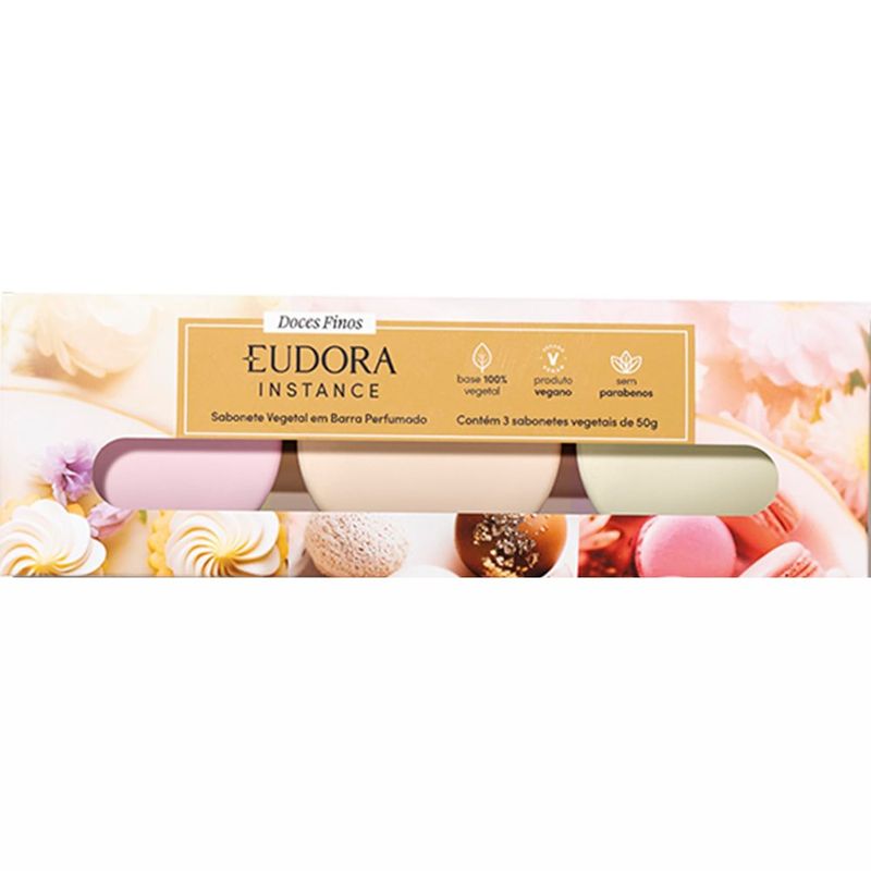 sabonete vegetal em barra eudora instance tartelete de limão bombom de avelã macaron de framboesa 3x50g