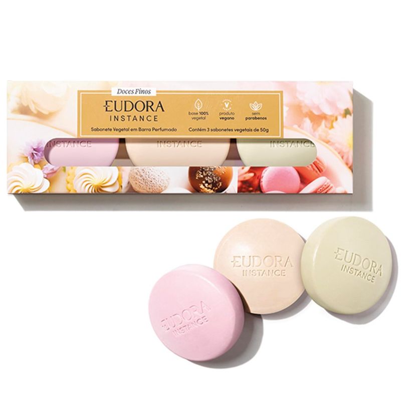 sabonete vegetal em barra eudora instance tartelete de limão bombom de avelã macaron de framboesa 3x50g