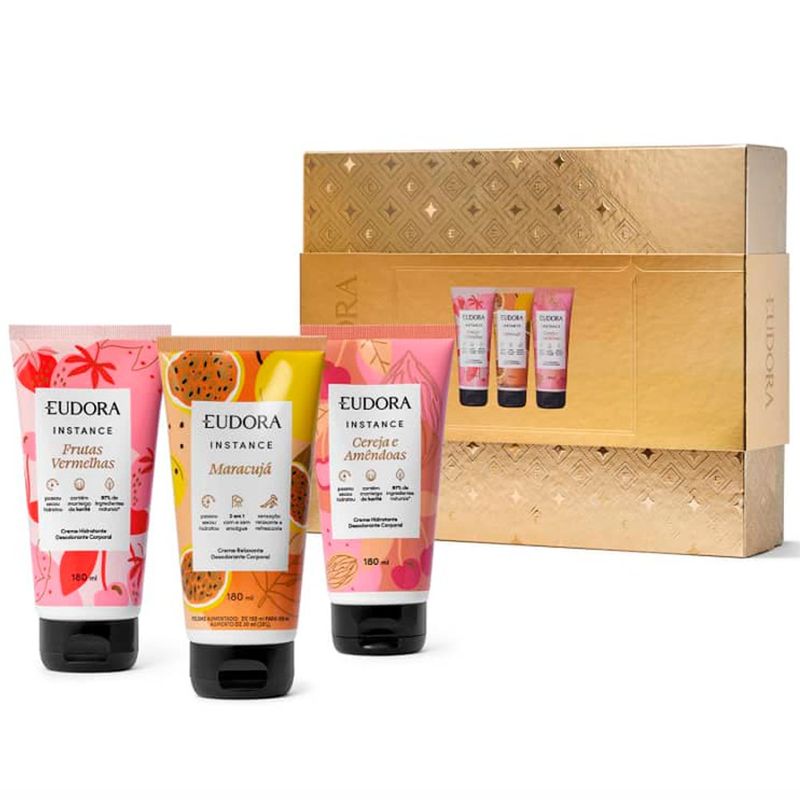 creme hidratante desodorante eudora instance frutas vermelhas maracujá cereja e amêndoas 3x180ml