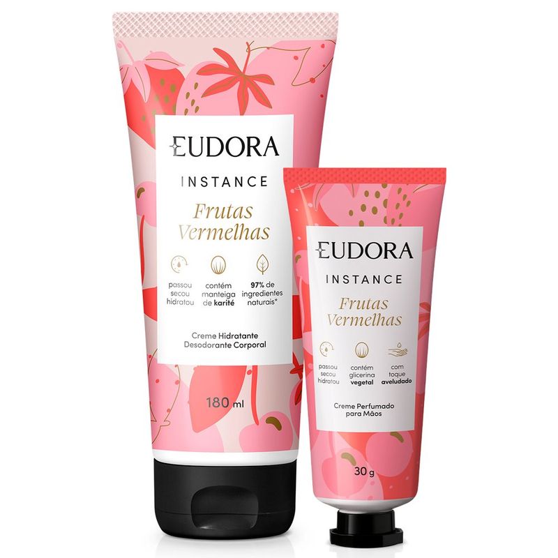 creme hidratante desodorante corporal 180ml e creme para mãos 30g eudora instance frutas vermelhas