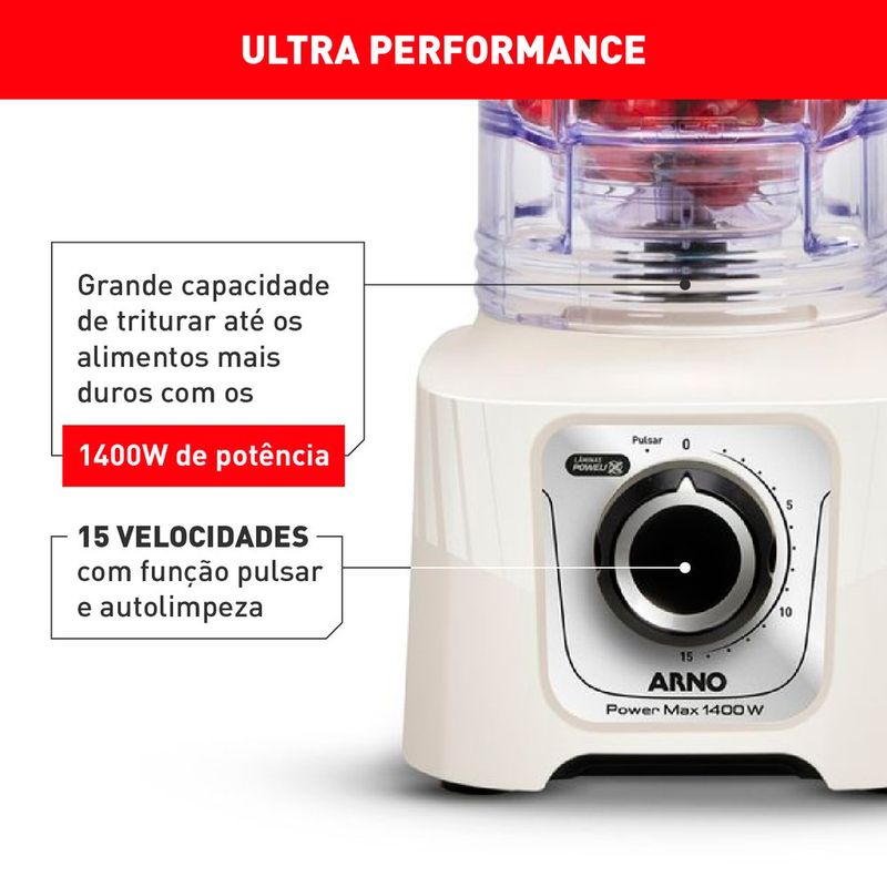 liquidificador arno power max ln64 1400w marfim