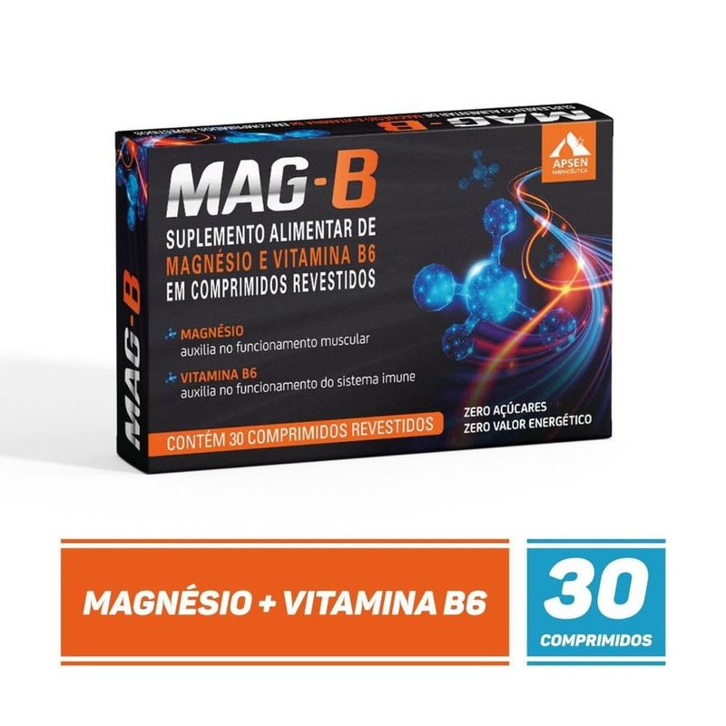 suplemento alimentar mag-b 30 comprimidos revestidos magnésio + vitamina b6 apsen