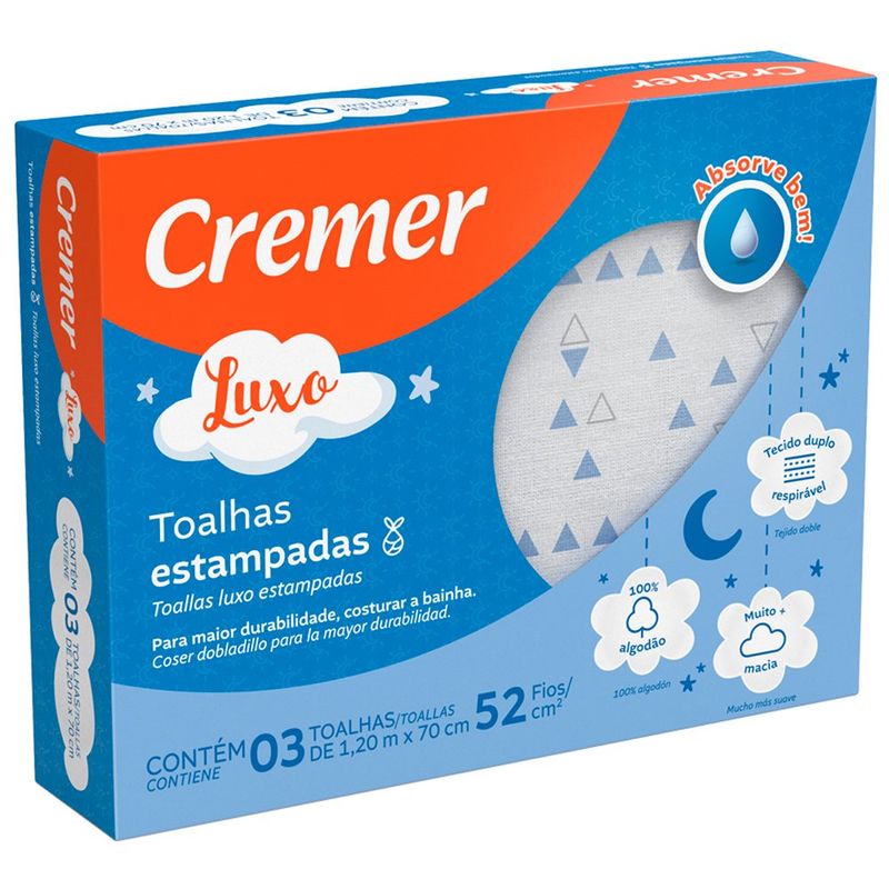 toalha infantil cremer luxo estampada azul 120x70cm 3 unidades