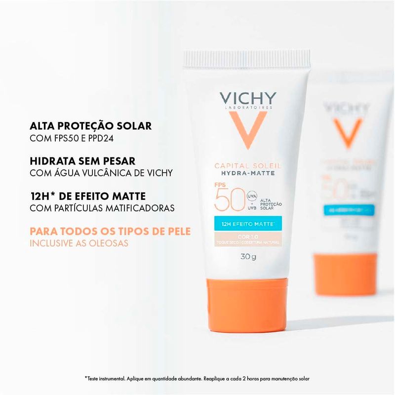 protetor solar facial fps50 vichy capital soleil hydra-matte cor 1.0 30g